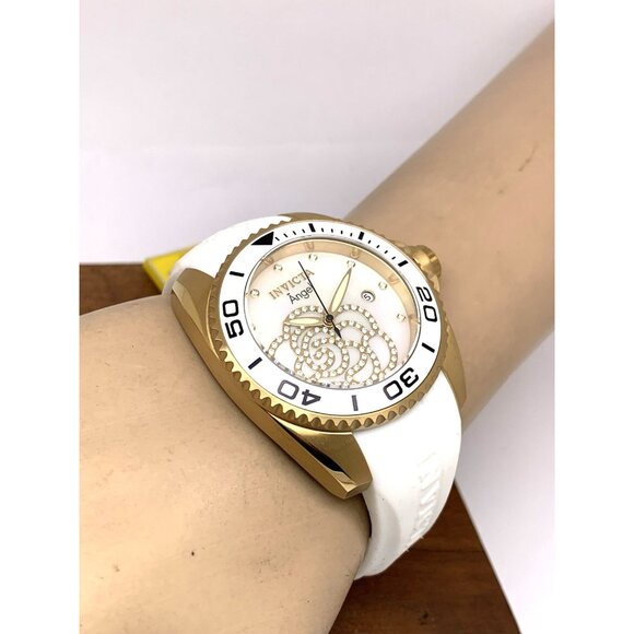 Invicta Women's Watch 0488 Angel Quartz Mother of Pearl Gold White Rubber Strap - Picture 5 of 14